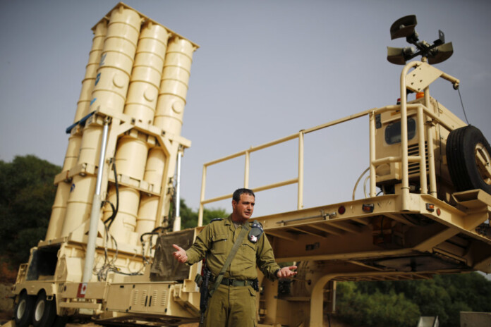 Colonel Haimovich of the Israeli air defence corps stands in front of an Arrow II battery during an interview with Reuters south of Tel Aviv